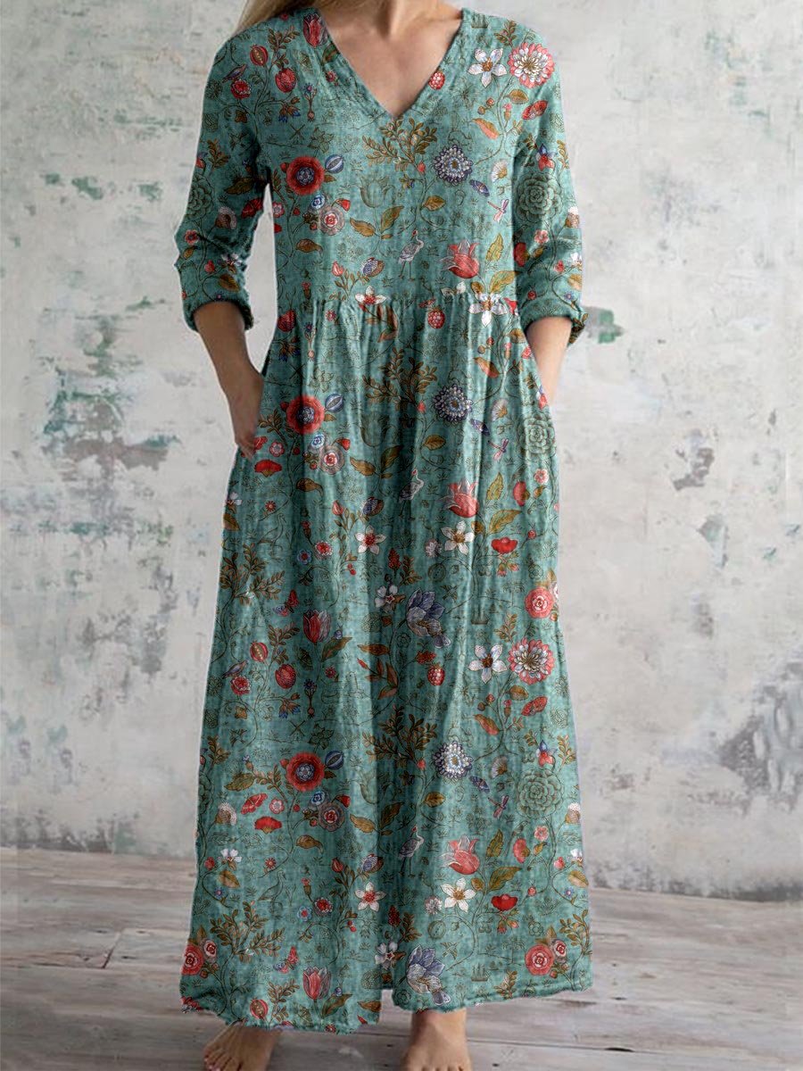 Robe femme fleurie élégante manches longues