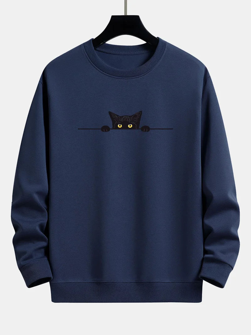 Sweat à Capuche Décontracté Chat Noir pour Homme