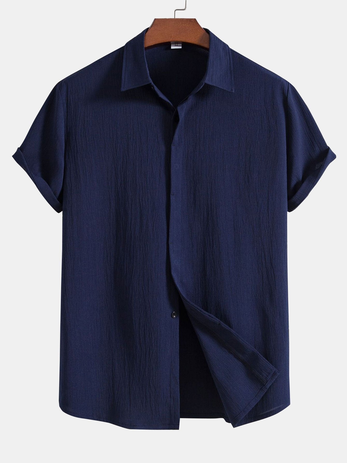 Chemise Homme Classique à Boutons Cachés en Tissu Plissé