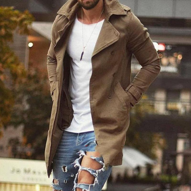 Manteau Trench Classique Homme Marine à Fermeture Éclair