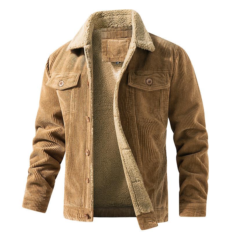 Veste en velours noir épais doublée polaire pour homme