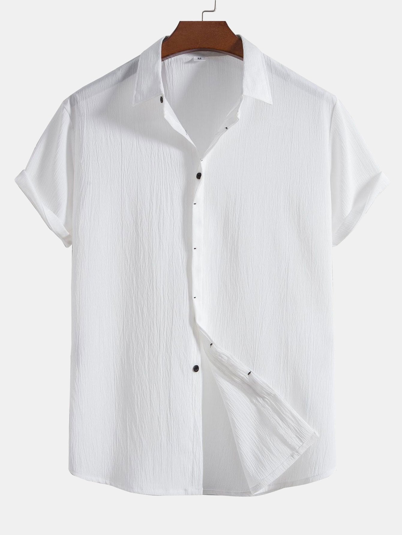 Chemise Homme Classique à Boutons Cachés en Tissu Plissé