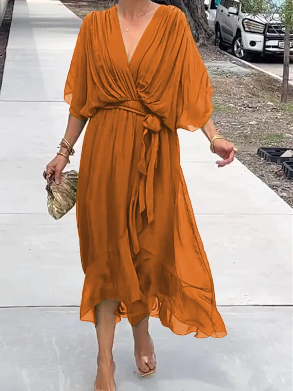 Robe Longue Élégante en Soie Verte pour Femmes