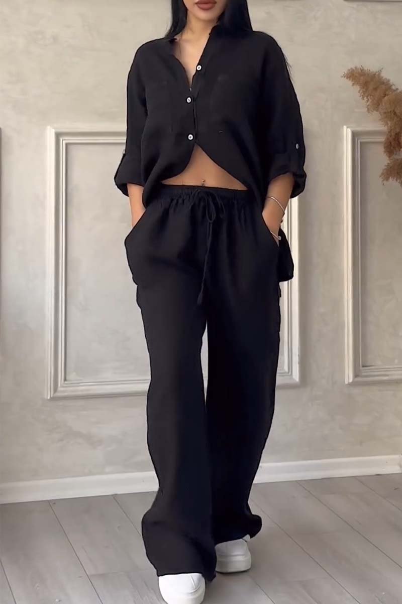 Tenue Femme Élégante Noir Chemisier et Pantalon Chic - LuxeStyle