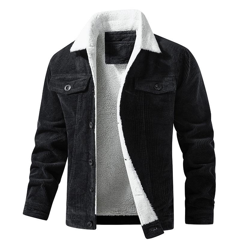 Veste en velours noir épais doublée polaire pour homme
