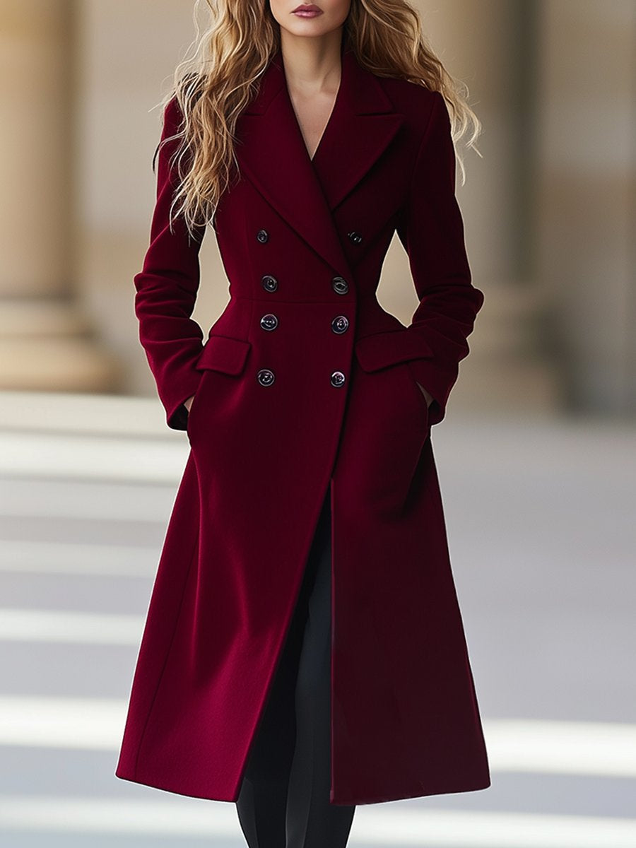 Manteau femme rouge bourgeoise à double fermeture - LuxeStyle