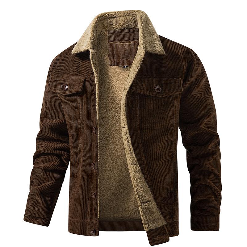 Veste en velours noir épais doublée polaire pour homme