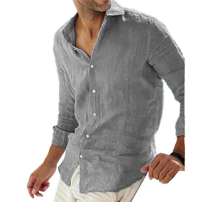 Chemise Homme Lin Élégant Manches Longues Bleu Foncé