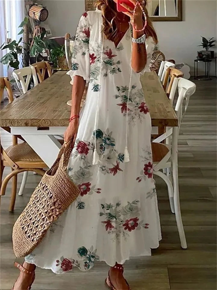 Robe Élégante en Soie Fleuri pour Femme - LuxeStyle
