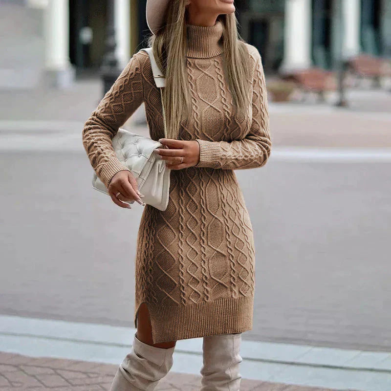 Robe Hivernale Femme Élégante - Robe Midi Douillette en Laine avec Coupe Chique