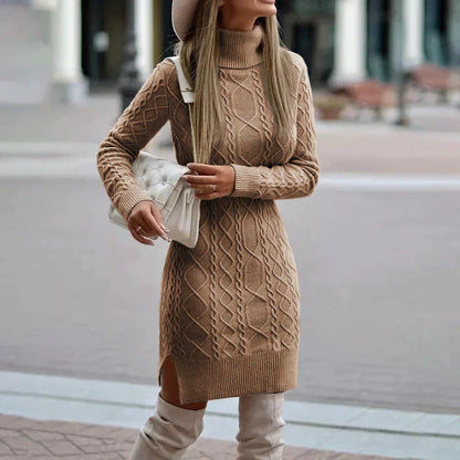 Robe Hivernale Femme Élégante - Robe Midi Douillette en Laine avec Coupe Chique