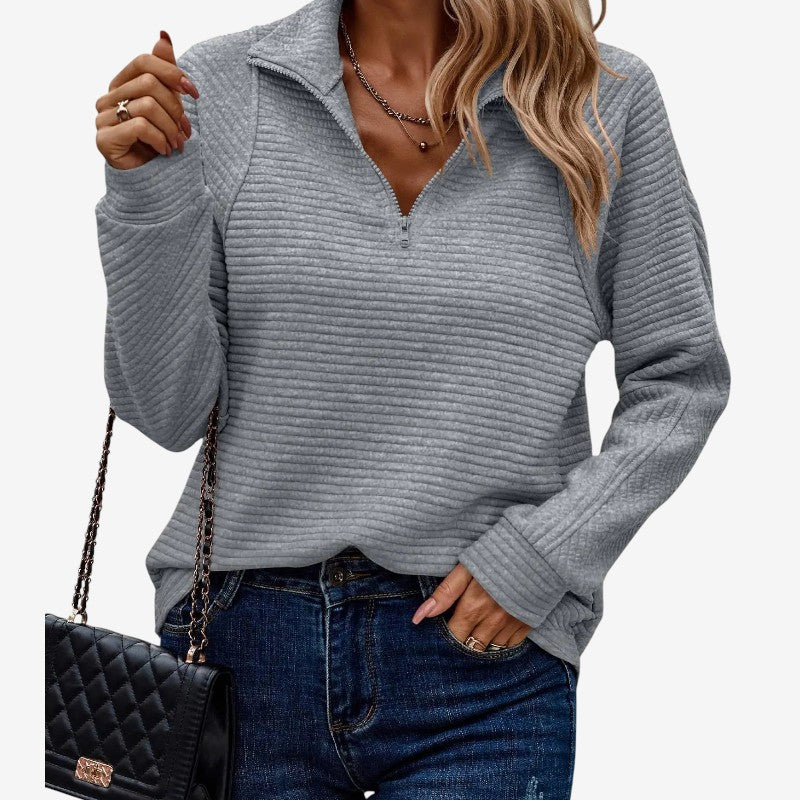 Pull Femme Élégant Col V Fermeture Éclair