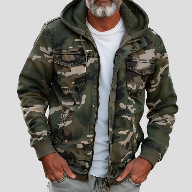 Veste de Printemps Élégante à Capuche Camo avec Poches