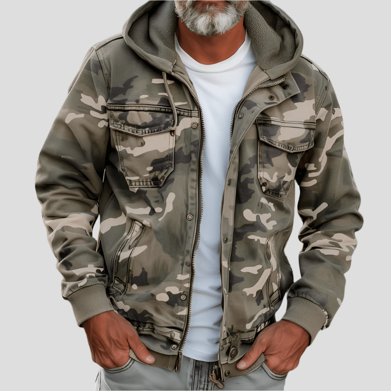Veste de Printemps Élégante à Capuche Camo avec Poches