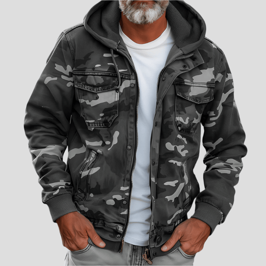 Veste de Printemps Élégante à Capuche Camo avec Poches - LuxeStyle