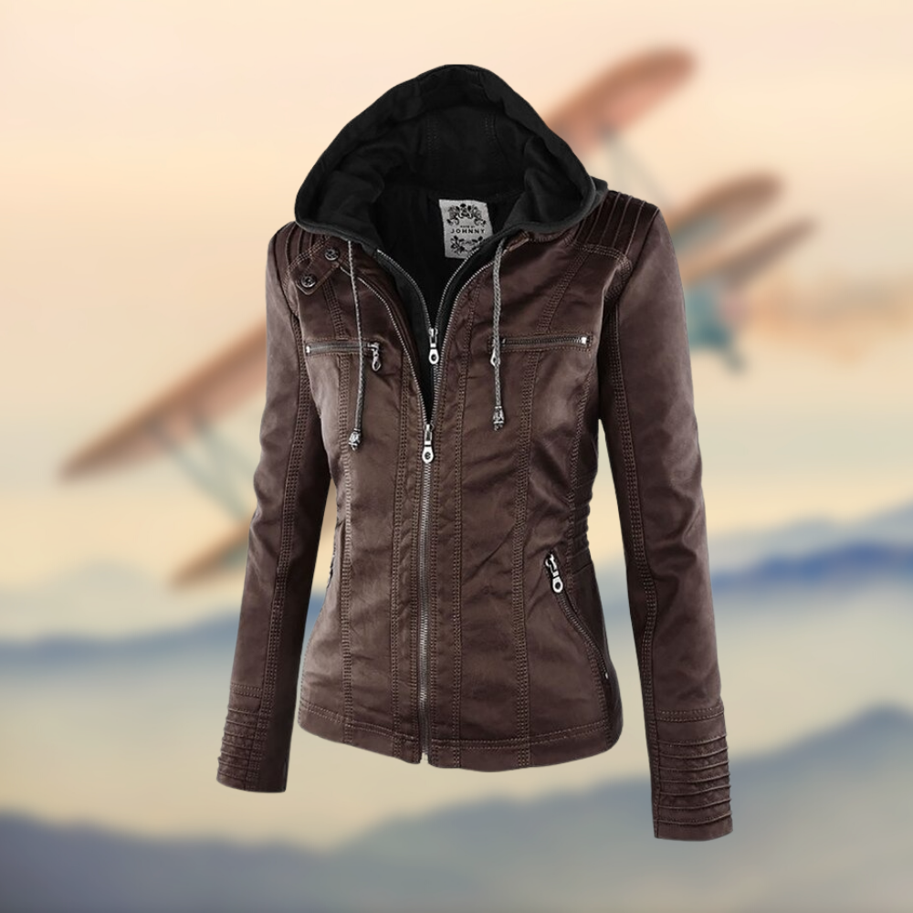 Veste Cuir Femmes Élégante et Durable avec Capuche