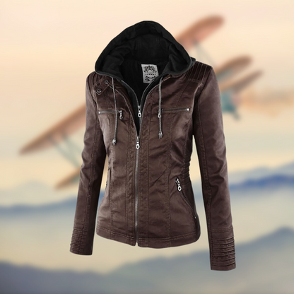 Veste Cuir Femmes Élégante et Durable avec Capuche