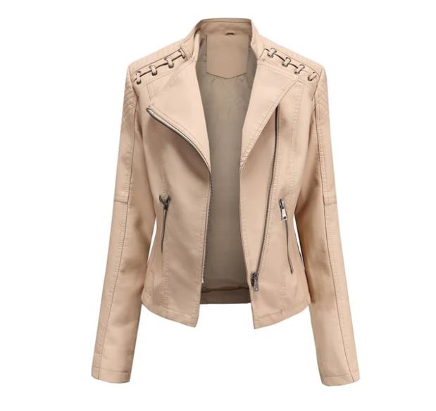 Veste Cuir Brun Féminine à Fermeture Éclair