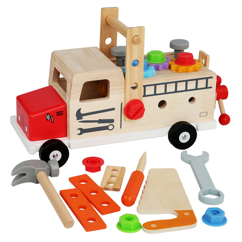 Camion de Jouet Bois Massif avec Accessoires de Bâtiment - LuxeStyle