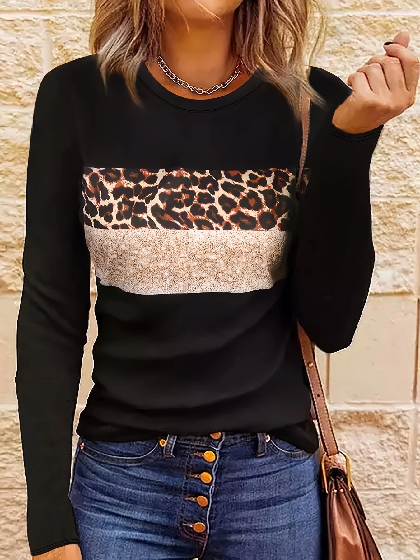 Pull Femme Léopard Élégant à Manches Longues