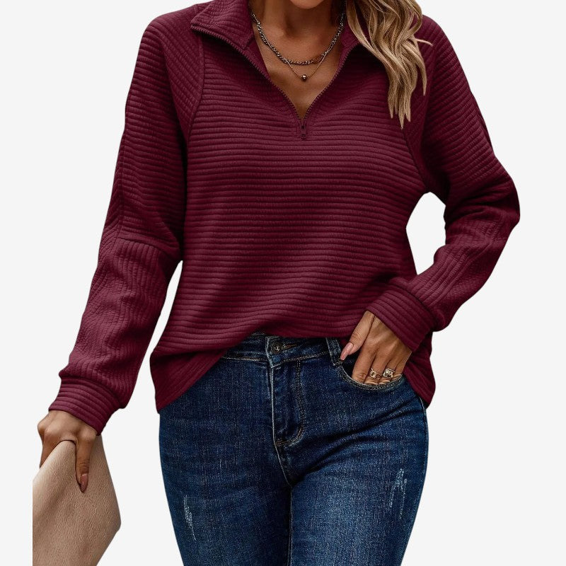 Pull Femme Élégant Col V Fermeture Éclair
