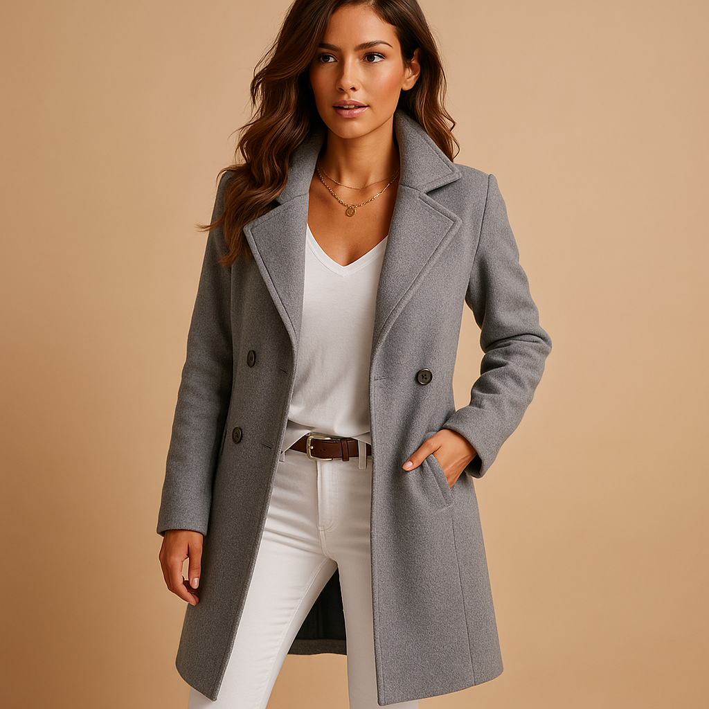 Manteau Femme Charcoal Élégant à Col Montant - LuxeStyle