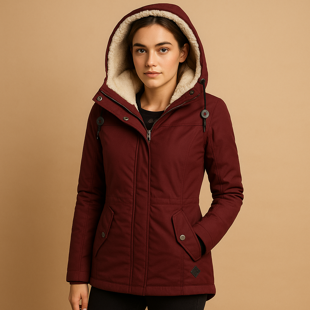 Blouson Femme Vert Foncé Élégant Doublé Polaire