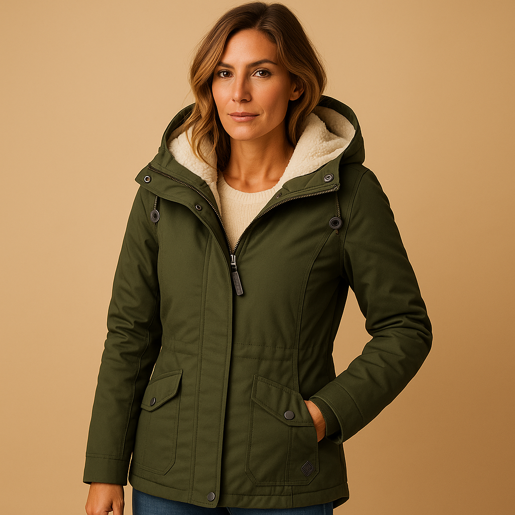 Blouson Femme Vert Foncé Élégant Doublé Polaire - LuxeStyle