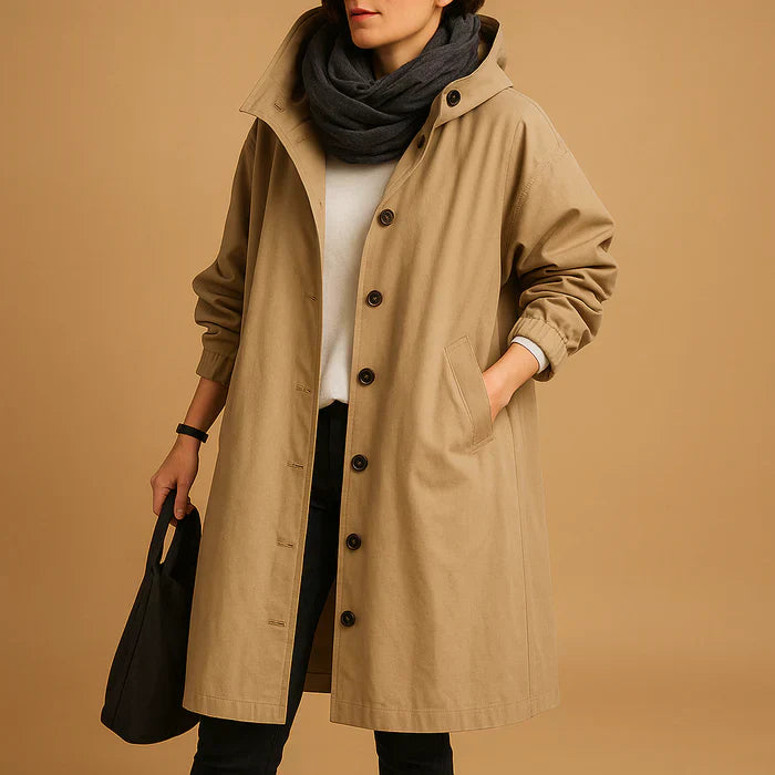 Veste de Pluie Féminine Étanche - Manteau Long à Capuche avec Manches Ajustables & Fermeture Éclair