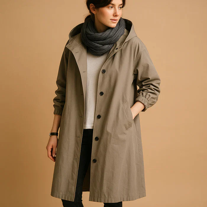Veste de Pluie Féminine Étanche - Manteau Long à Capuche avec Manches Ajustables & Fermeture Éclair