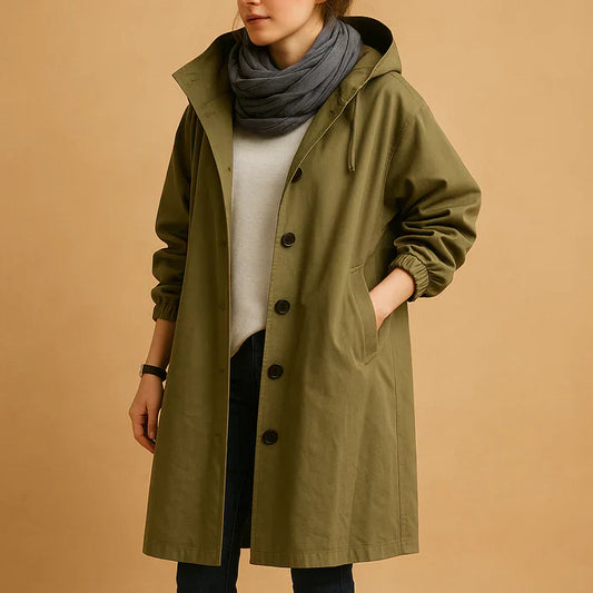 Veste de Pluie Féminine Étanche - Manteau Long à Capuche avec Manches Ajustables & Fermeture Éclair - LuxeStyle