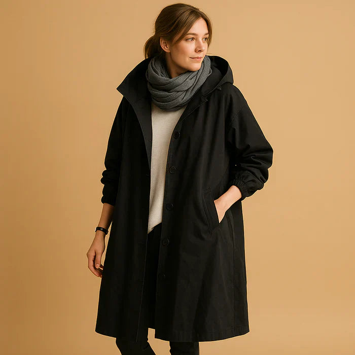 Veste de Pluie Féminine Étanche - Manteau Long à Capuche avec Manches Ajustables & Fermeture Éclair
