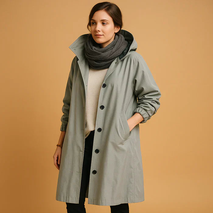Veste de Pluie Féminine Étanche - Manteau Long à Capuche avec Manches Ajustables & Fermeture Éclair