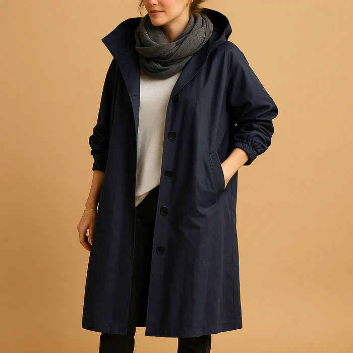 Veste de Pluie Féminine Étanche - Manteau Long à Capuche avec Manches Ajustables & Fermeture Éclair