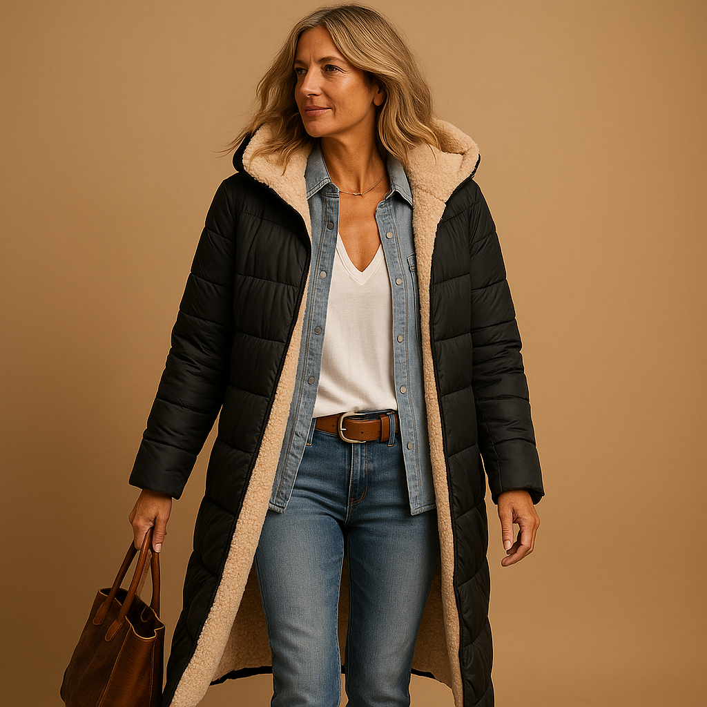 Manteau polaire femme long capuche noir hiver - LuxeStyle