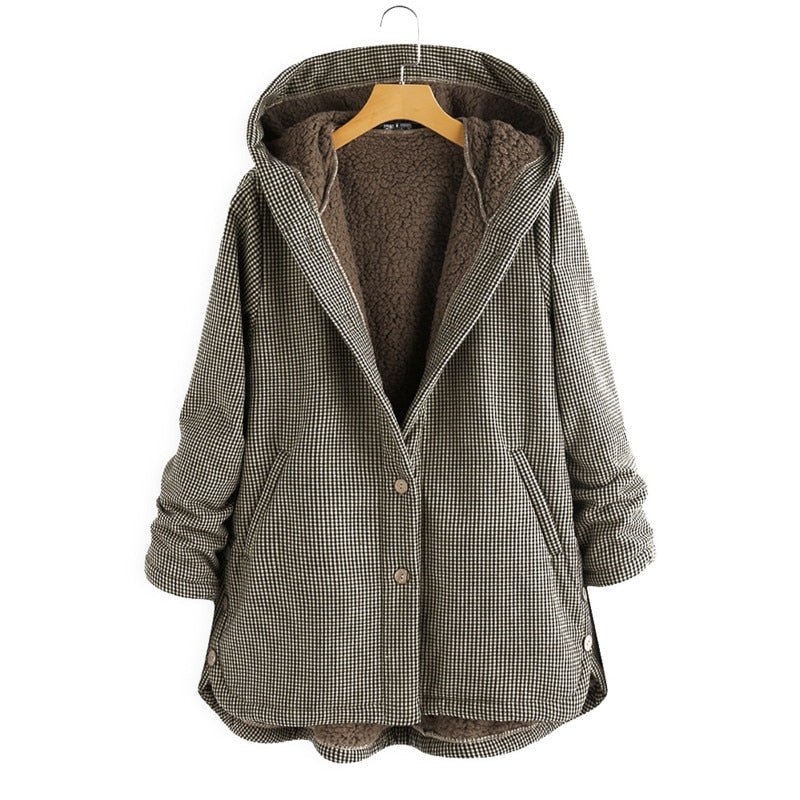 Veste Femme Hivernale Douillette à Capuche - Veste en Peluche Oversize Élégante et Chaude Taille Grande