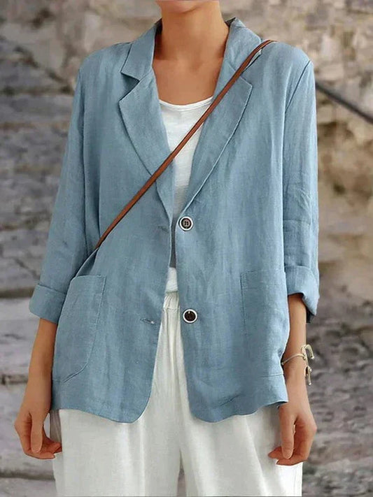 Veste Femme Bleu Ciel Élégante à Poches - LuxeStyle