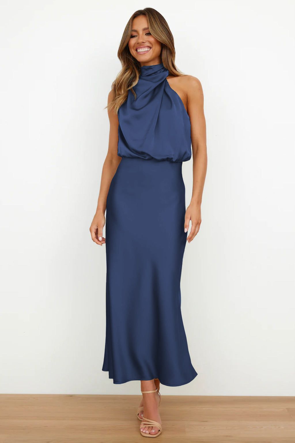 Robe de soirée verte émeraude sans manches pour femme