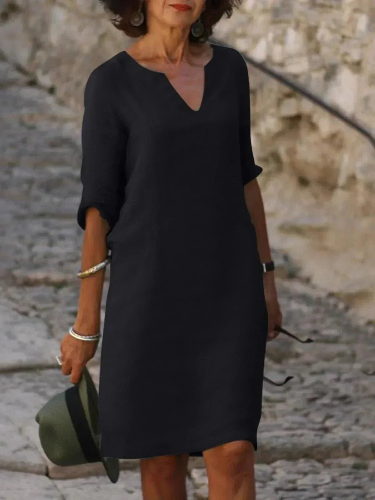 Robe femme élégante noire manches courtes - LuxeStyle