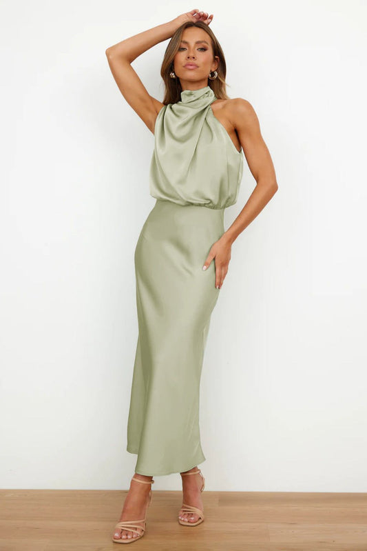 Robe de soirée verte émeraude sans manches pour femme - LuxeStyle