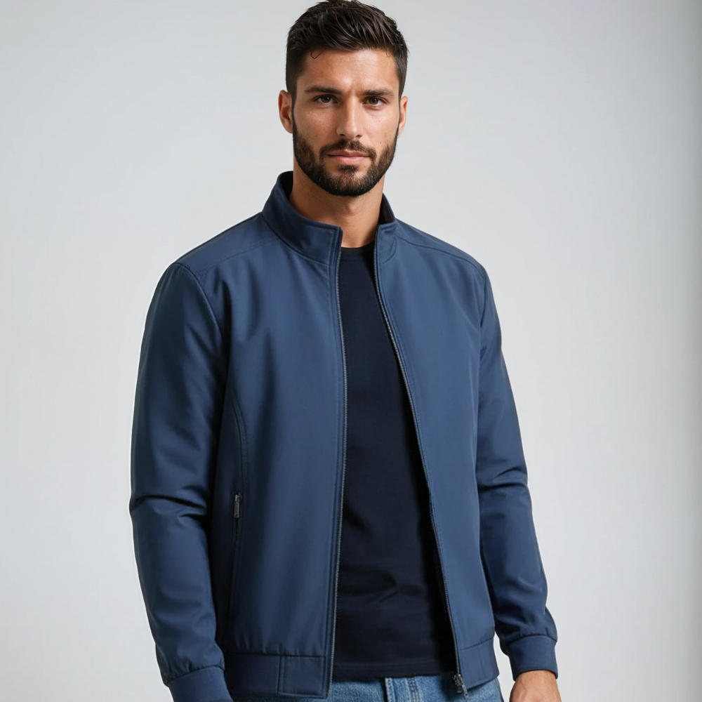 Veste Homme Noir Col Montant Élégant - LuxeStyle