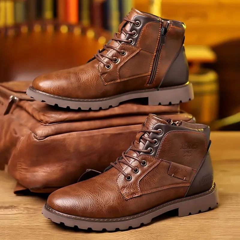 Bottines Cuir Brun Homme Éclair Rapide - LuxeStyle