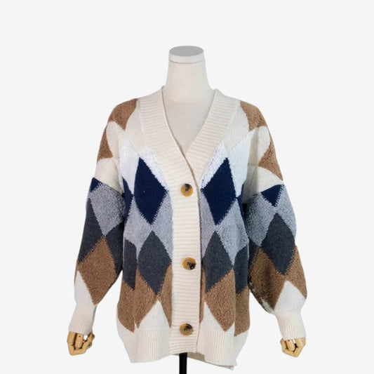Gilet femme large manches longues col en V boutonné - LuxeStyle