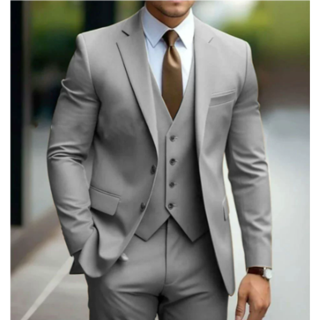 Costume Homme Élégant 3 Pièces Vert Sombre avec Cravate Cognac