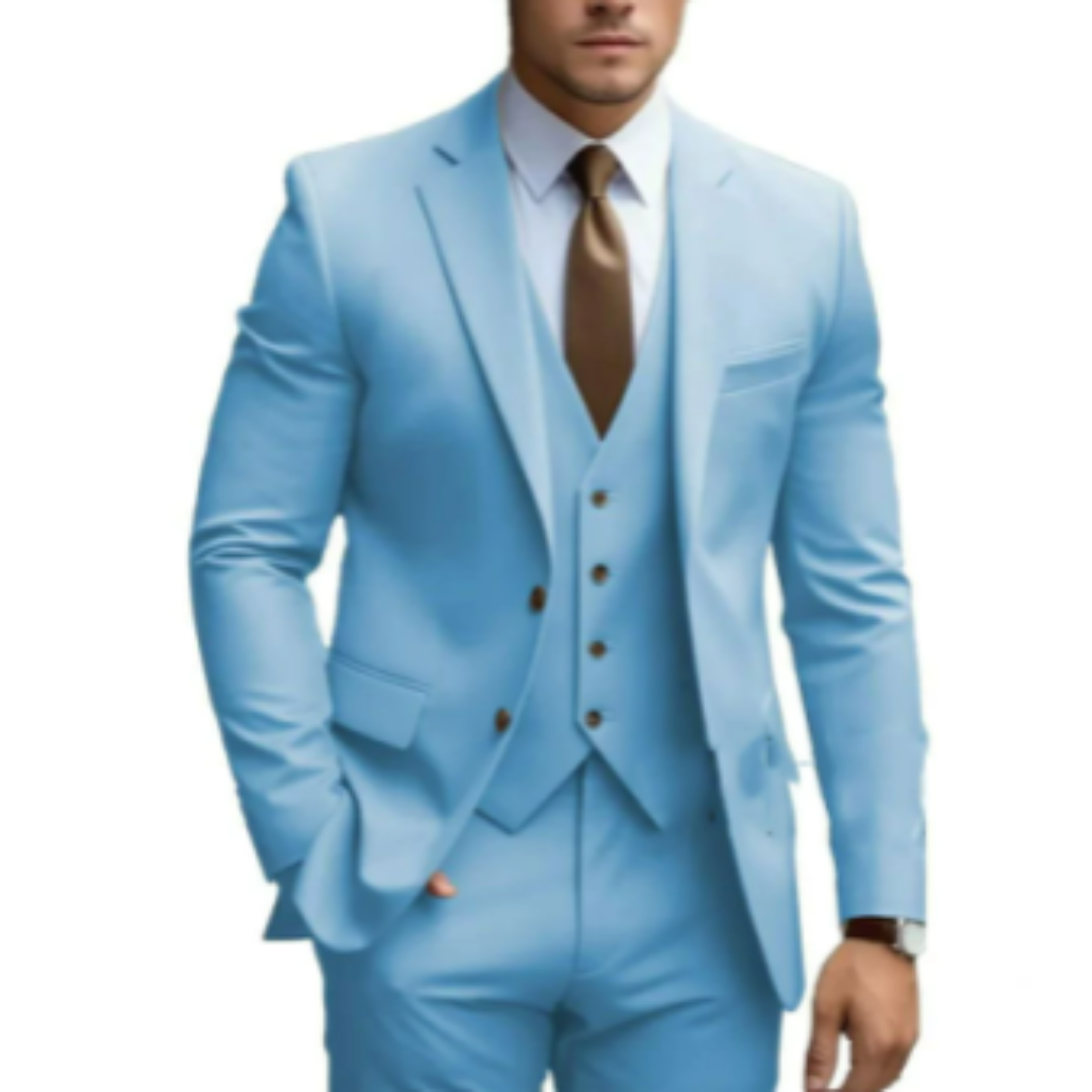 Costume Homme Élégant 3 Pièces Vert Sombre avec Cravate Cognac