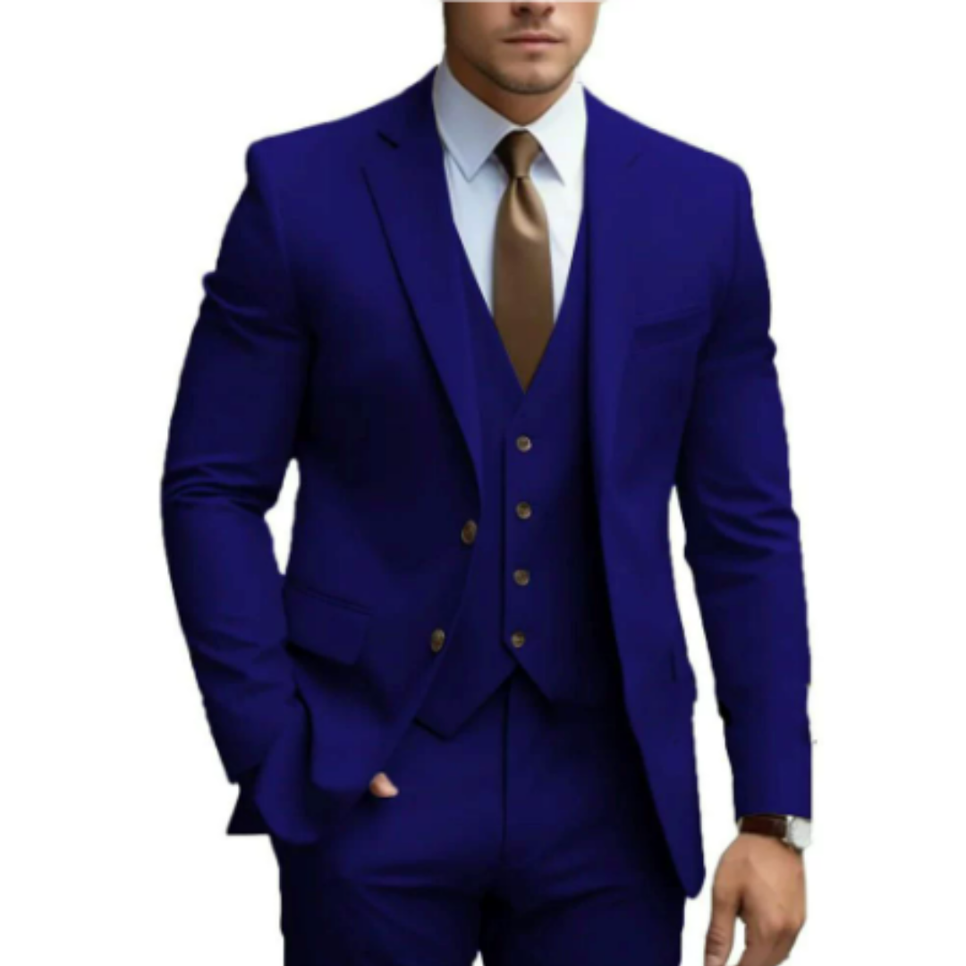 Costume Homme Élégant 3 Pièces Vert Sombre avec Cravate Cognac