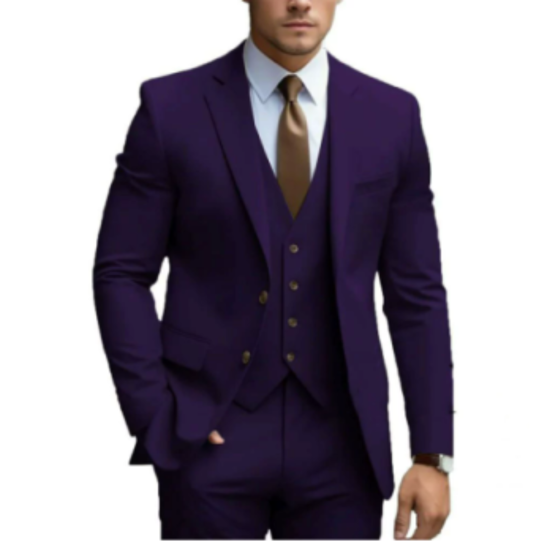 Costume Homme Élégant 3 Pièces Vert Sombre avec Cravate Cognac