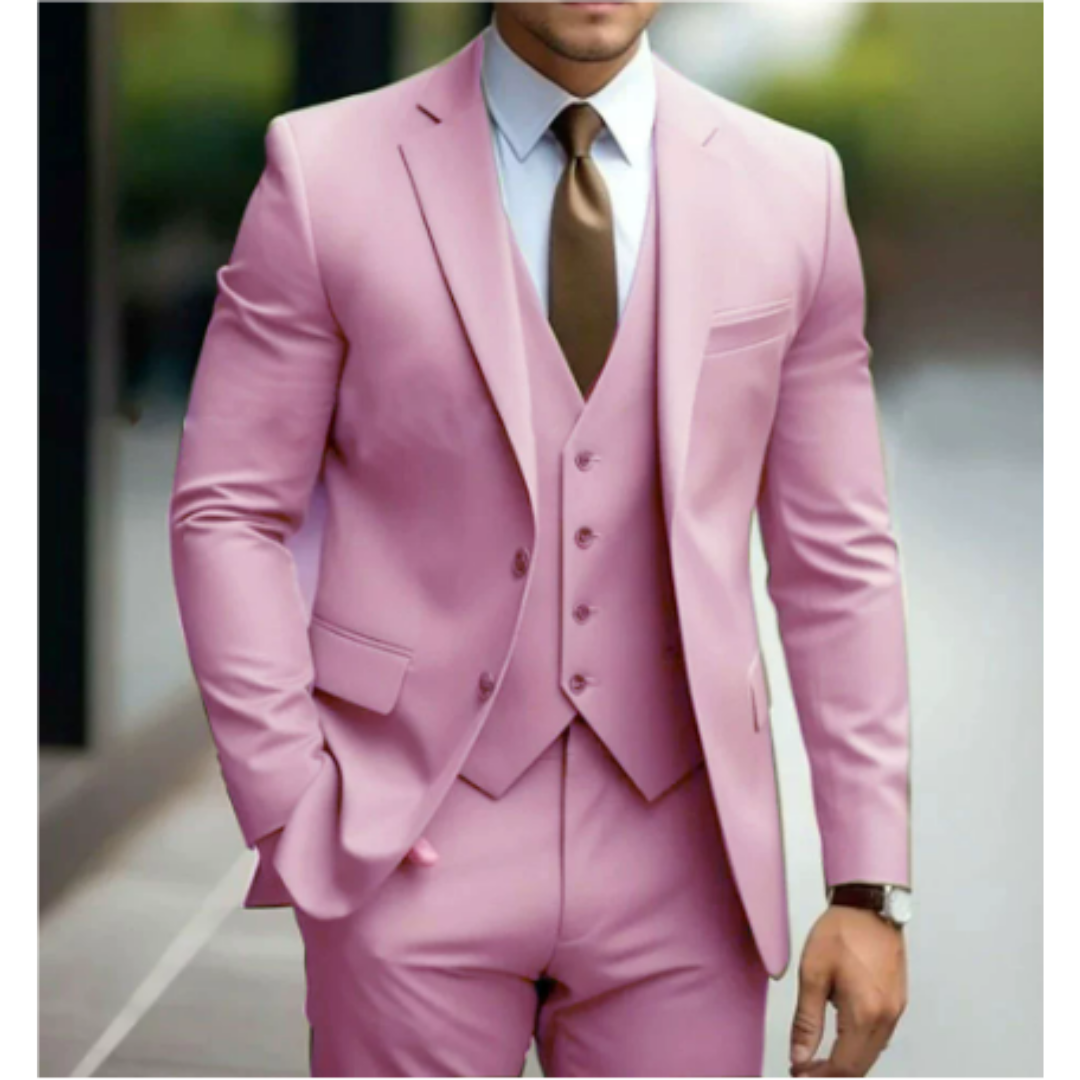 Costume Homme Élégant 3 Pièces Vert Sombre avec Cravate Cognac