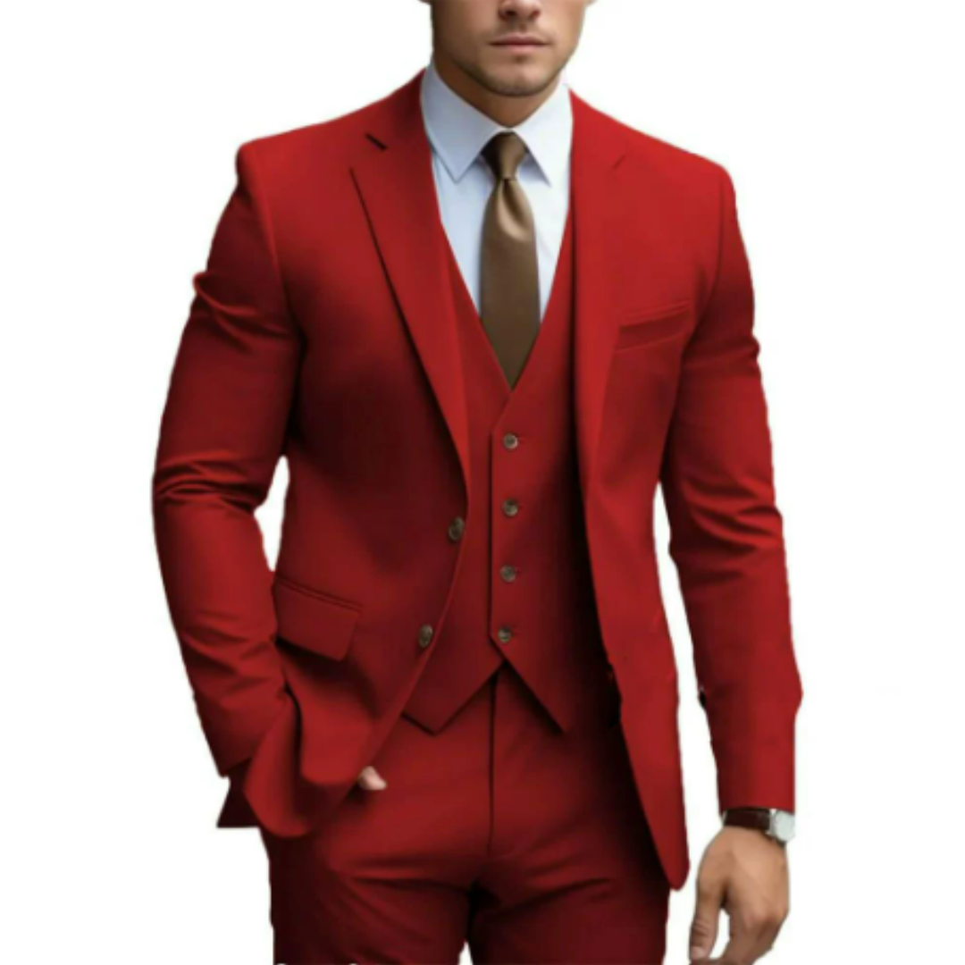 Costume Homme Élégant 3 Pièces Vert Sombre avec Cravate Cognac
