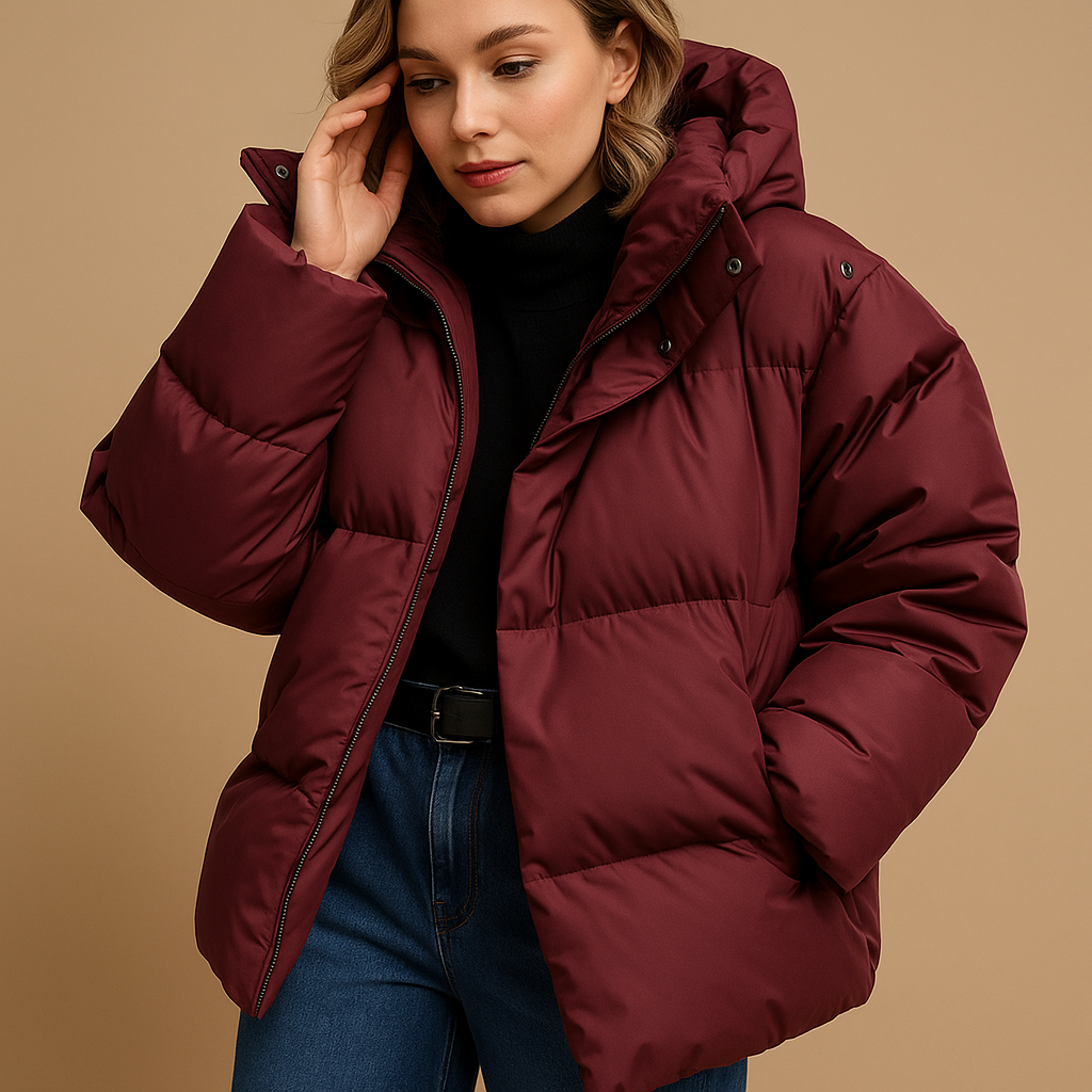 Veste Hiver Féminine Douillette - Manteau Long Étanche avec Capuche et Éclair - LuxeStyle
